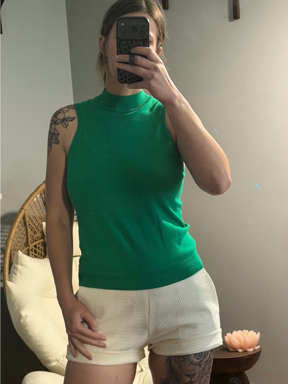 Express Sleeveless Green Mock Neck Women's Top